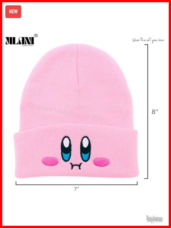 Embroidered Cute Face Anime Beanie Hat for Adults Winter Warm Knit Acrylic main image 4